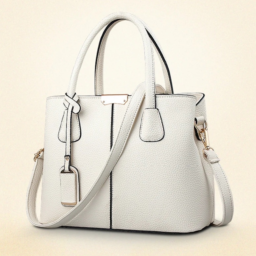 White - Large Tote Bag ( Square Design- PU Leather Handbag) Hot Item. 2025 Trend